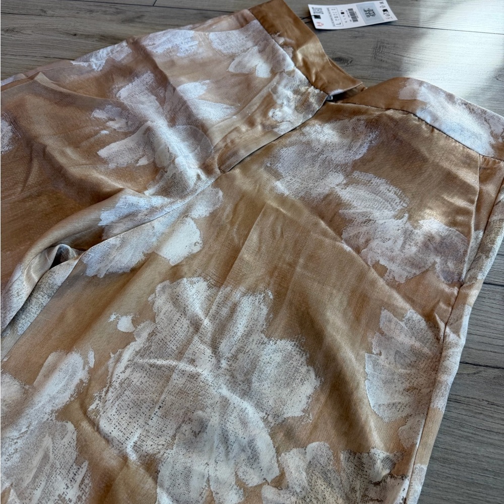 Zara Tan and White Floral Wide-Leg Pants & top - Picture 6 of 10
